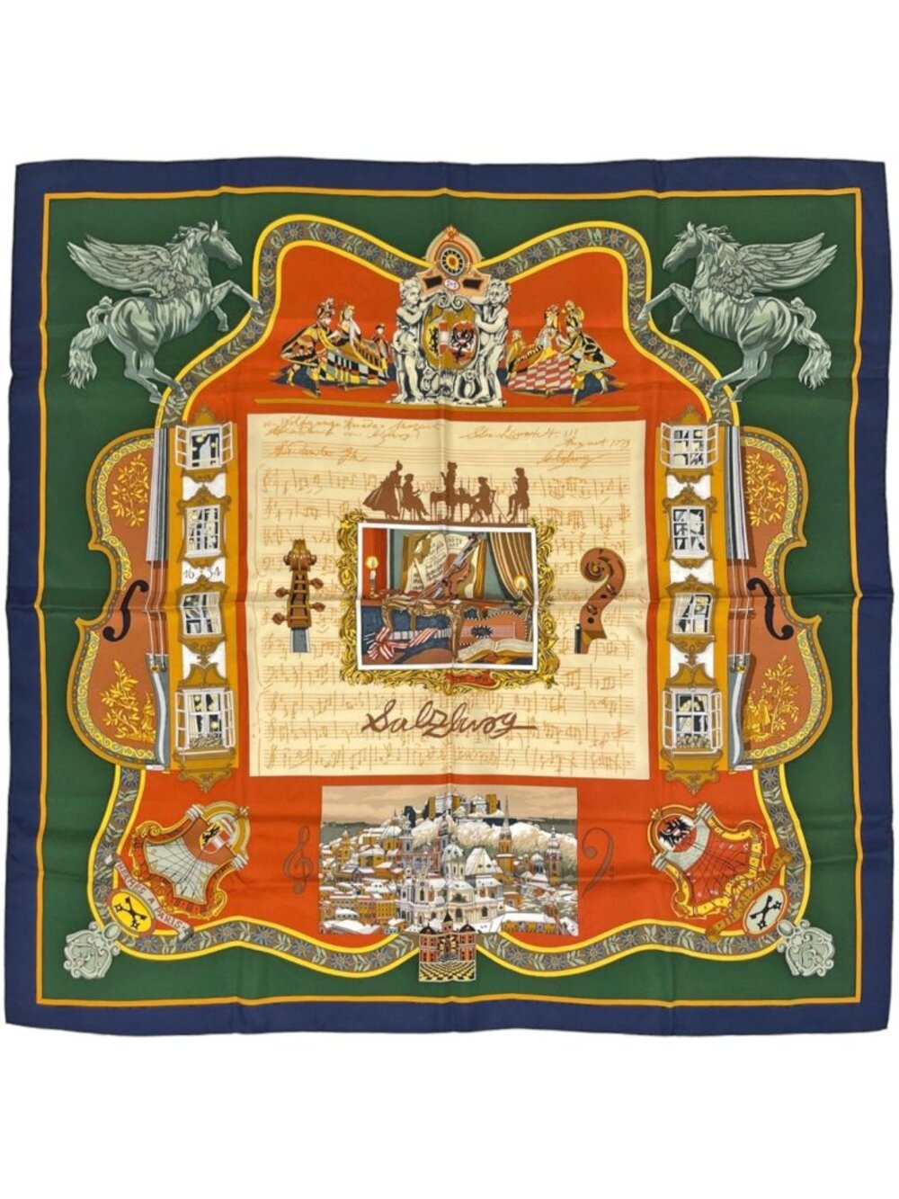 Hermes Carre 90 in Salzburg Scarf Silk Navy Green Multicolor